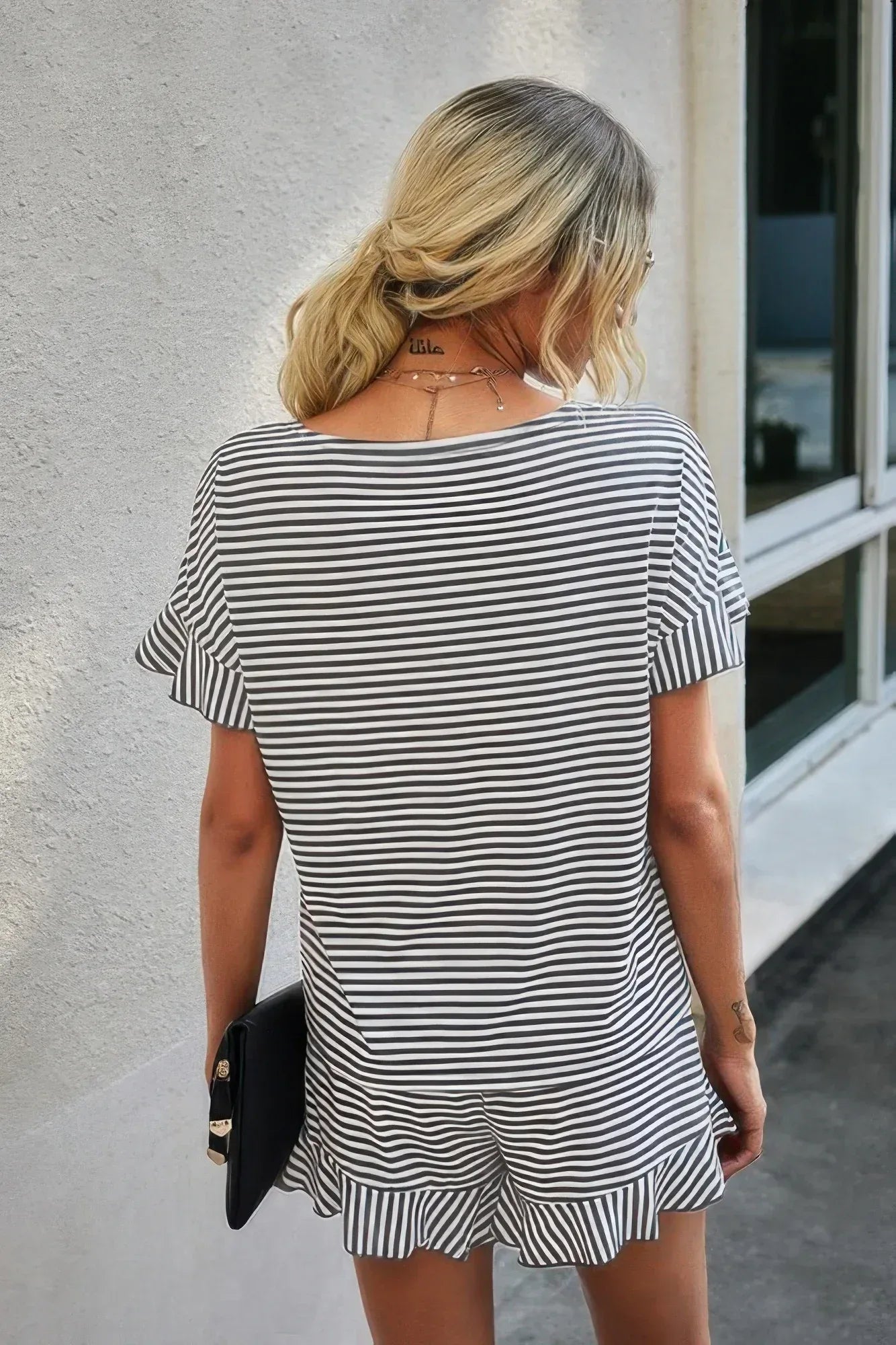 Round Neck Striped Top Short Set | Mixtshop LLC