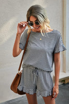 Round Neck Striped Top Short Set | Mixtshop LLC