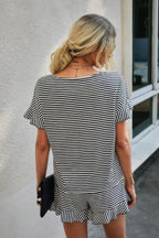 Round Neck Striped Top Short Set | Mixtshop LLC