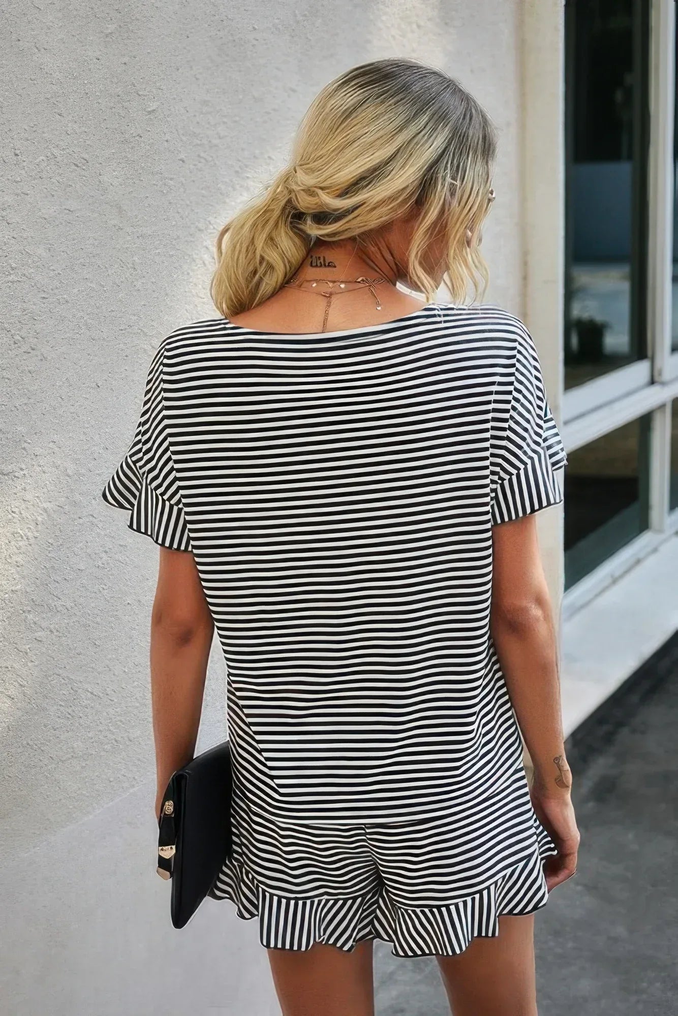 Round Neck Striped Top Short Set | Mixtshop LLC