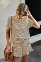 Round Neck Striped Top Short Set | Mixtshop LLC