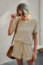 Round Neck Striped Top Short Set | Mixtshop LLC