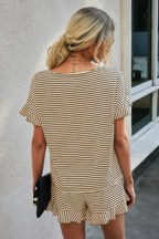 Round Neck Striped Top Short Set | Mixtshop LLC