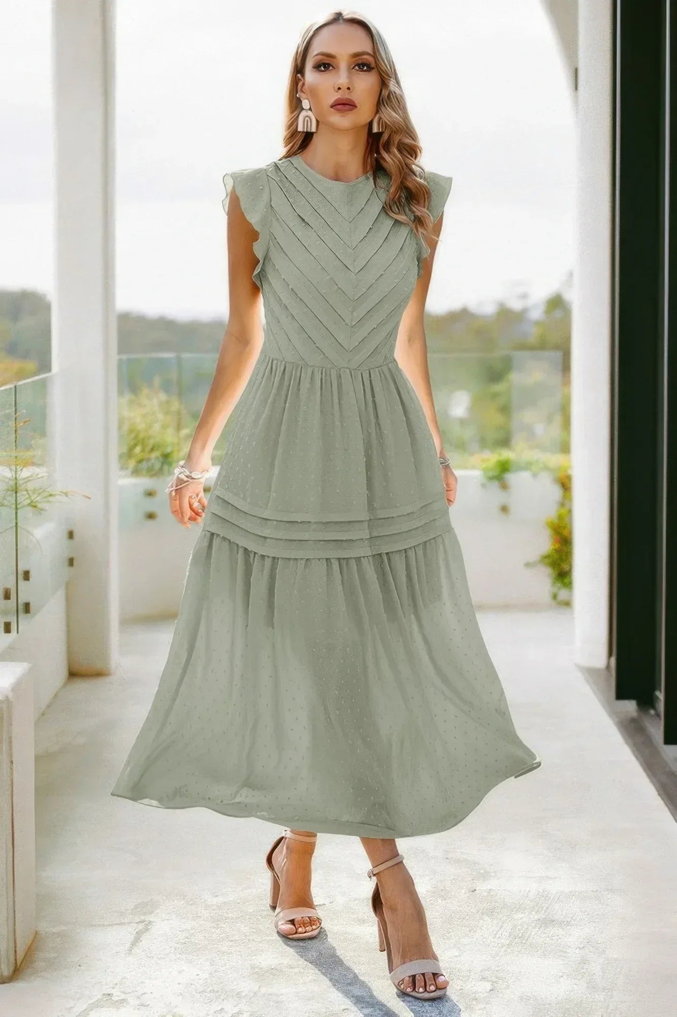 Ruffle Solid Willow Smocked Maxi Dress Secondary image