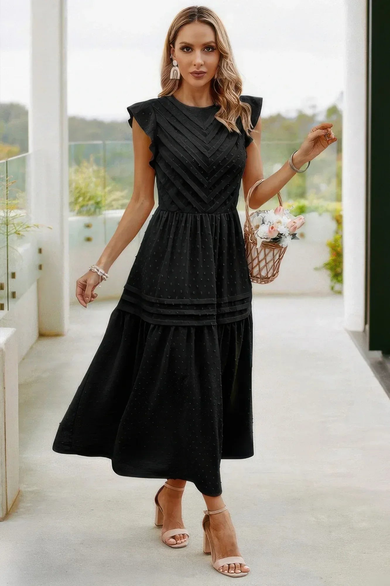 Ruffle Solid Willow Smocked Maxi Dress | Mixtshop LLC