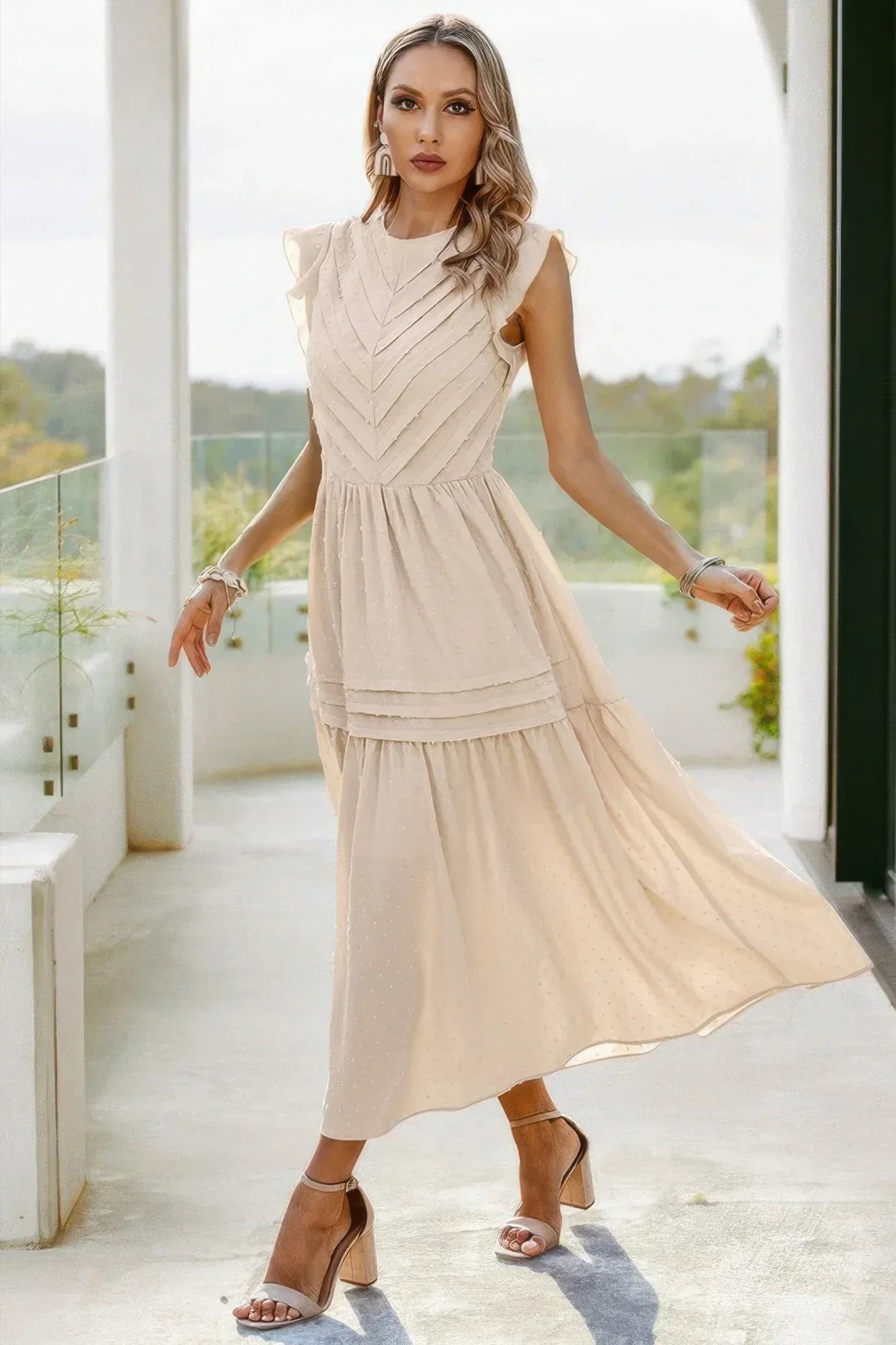 Ruffle Solid Willow Smocked Maxi Dress | Mixtshop LLC