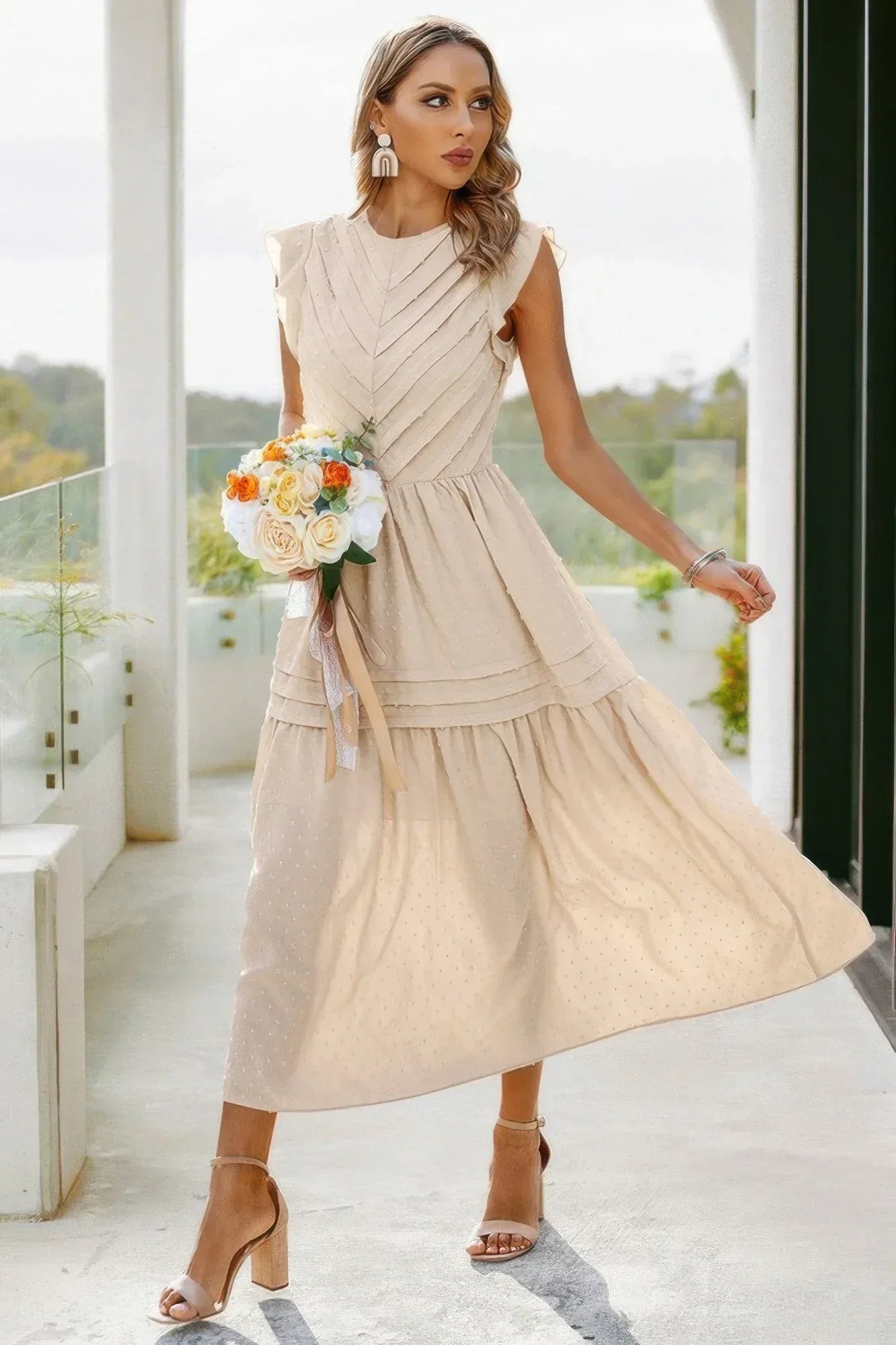 Ruffle Solid Willow Smocked Maxi Dress | Mixtshop LLC