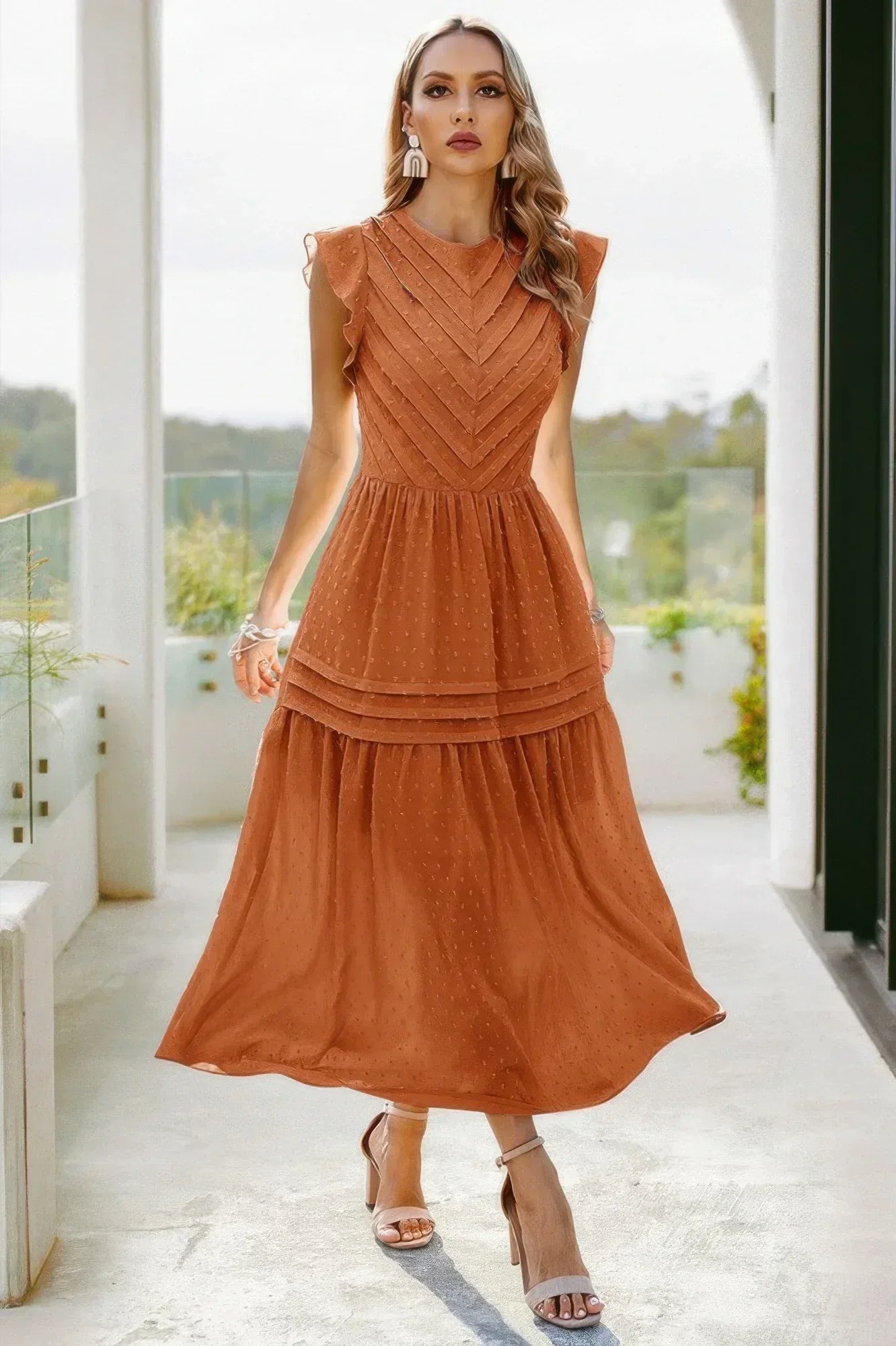 Ruffle Solid Willow Smocked Maxi Dress | Mixtshop LLC