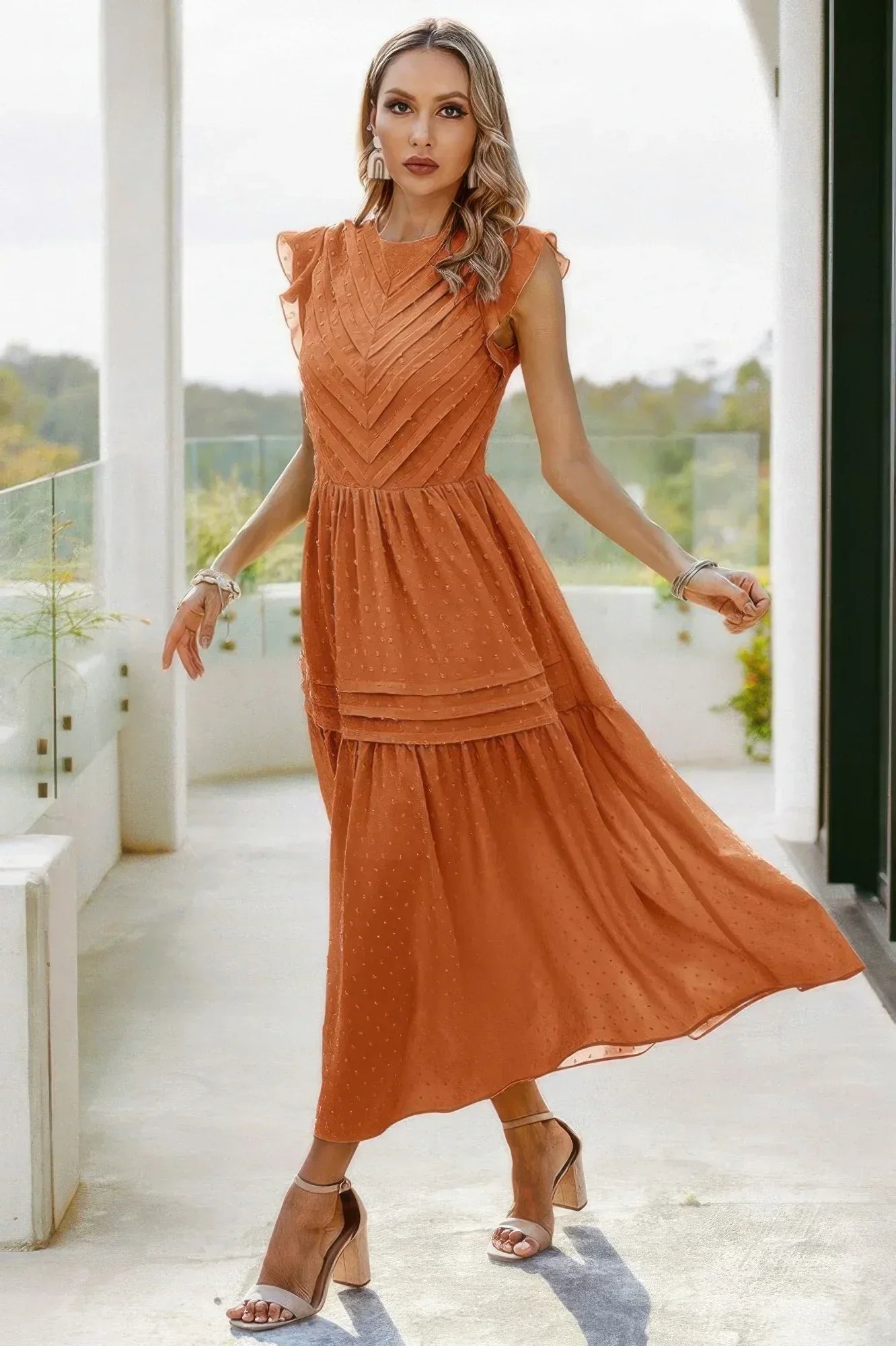 Ruffle Solid Willow Smocked Maxi Dress | Mixtshop LLC