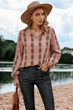 Graphic Print Strip Loose Fit V Neck Blouse | Mixtshop LLC