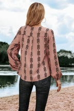Graphic Print Strip Loose Fit V Neck Blouse | Mixtshop LLC