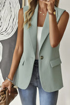 Sleeveless Solid Pockerts Button Front Open Suit | Mixtshop LLC