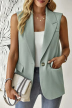Sleeveless Solid Pockerts Button Front Open Suit | Mixtshop LLC