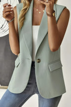 Sleeveless Solid Pockerts Button Front Open Suit | Mixtshop LLC