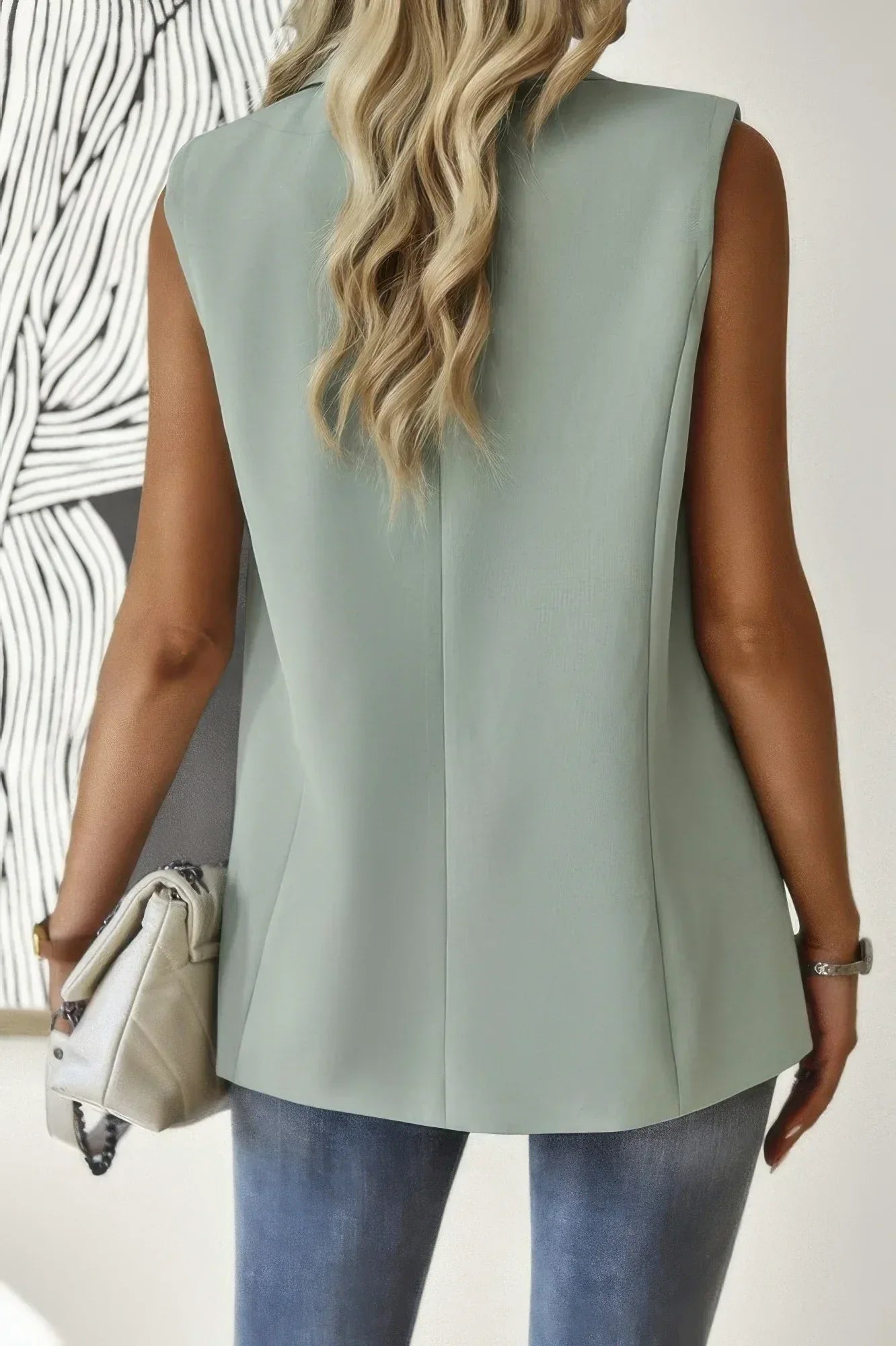 Sleeveless Solid Pockerts Button Front Open Suit | Mixtshop LLC