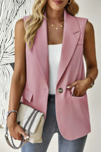 Sleeveless Solid Pockerts Button Front Open Suit | Mixtshop LLC