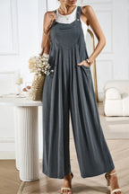 Solid Wide Leg Pocketed Shoulder Tie Overalls | Mixtshop LLC