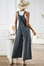 Solid Wide Leg Pocketed Shoulder Tie Overalls | Mixtshop LLC
