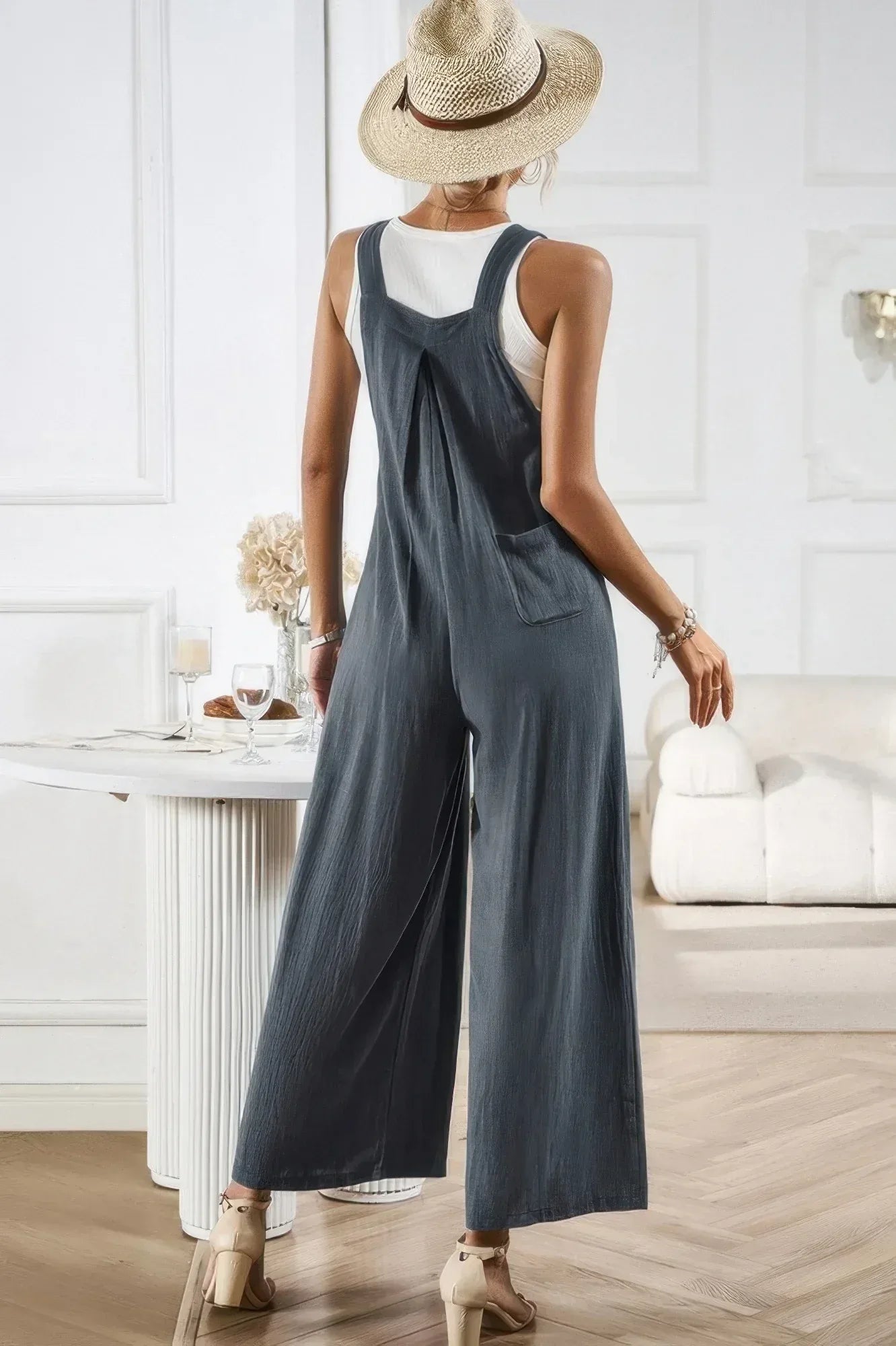 Solid Wide Leg Pocketed Shoulder Tie Overalls | Mixtshop LLC
