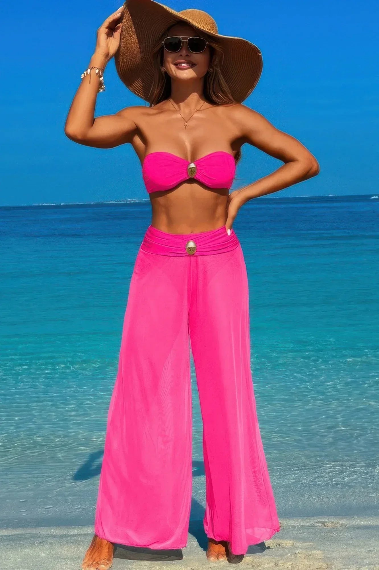 Solid Color Metal Decor Beach Bikini Pants Set | Mixtshop LLC Main image