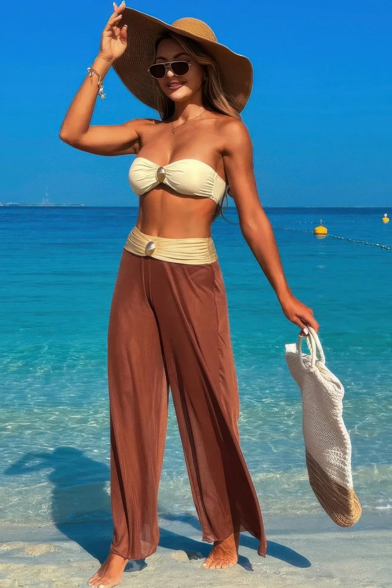 Solid Color Metal Decor Beach Bikini Pants Set | Mixtshop LLC