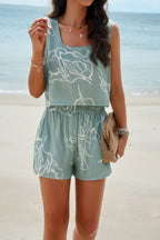 Allover Print Sleeveless Square Neck Elastic Sets | Mixtshop LLC