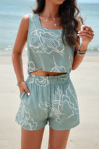Allover Print Sleeveless Square Neck Elastic Sets | Mixtshop LLC