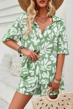 Allover Print Elastic Shorts Two Pieces Button Set | Mixtshop LLC
