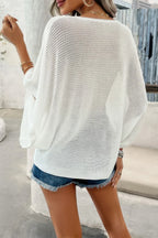 Solid V Neck Knit Loose Fit Bat Sleeves Top | Mixtshop LLC