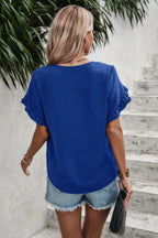 Solid Button V Neck Ruffle Sleeves Blouse | Mixtshop LLC