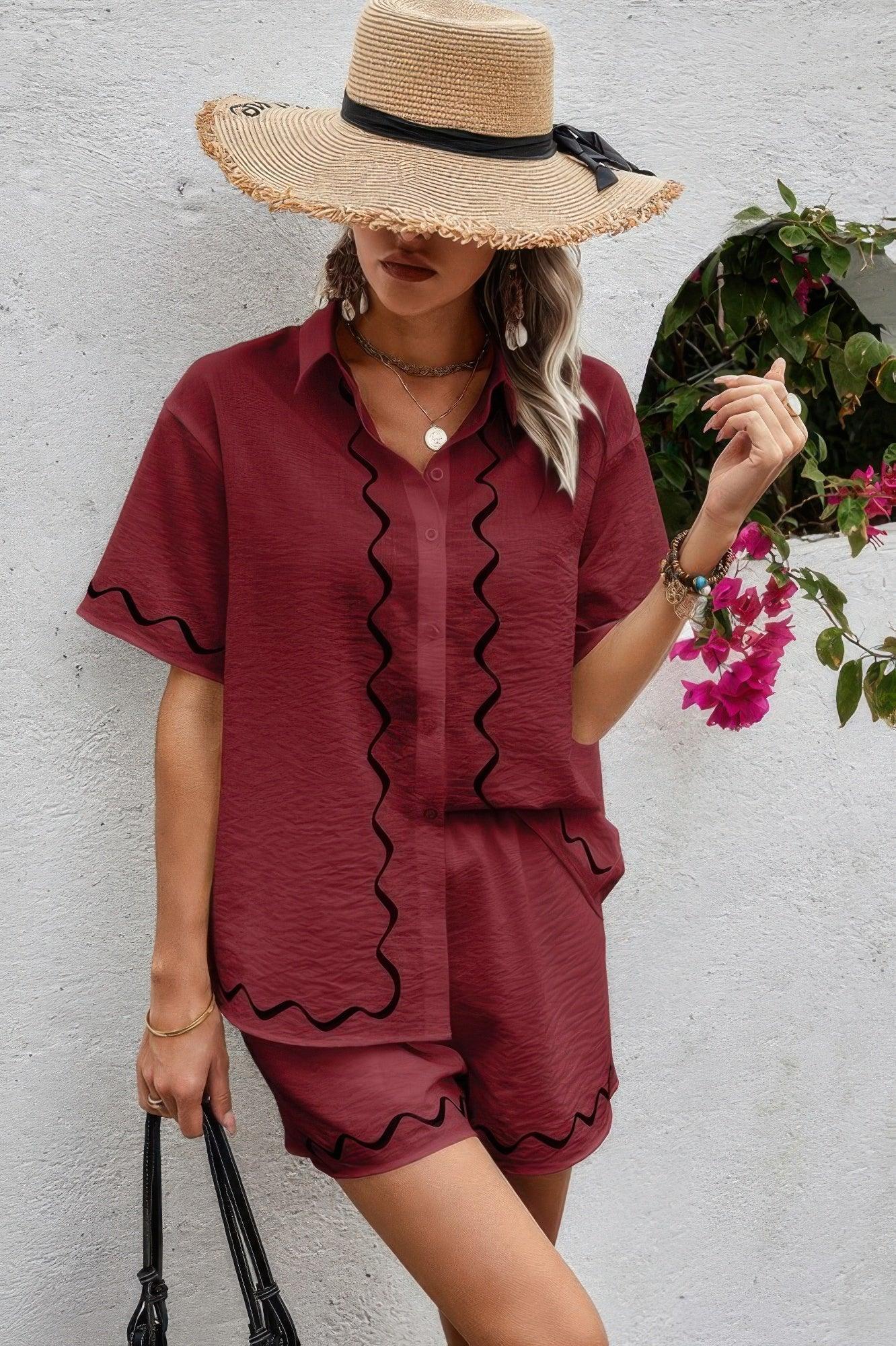 Two Piece Button Down Short Sleeve Outfits Sets | Mixtshop LLC
