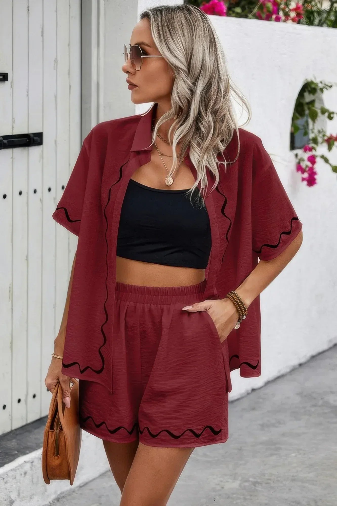 Two Piece Button Down Short Sleeve Outfits Sets | Mixtshop LLC