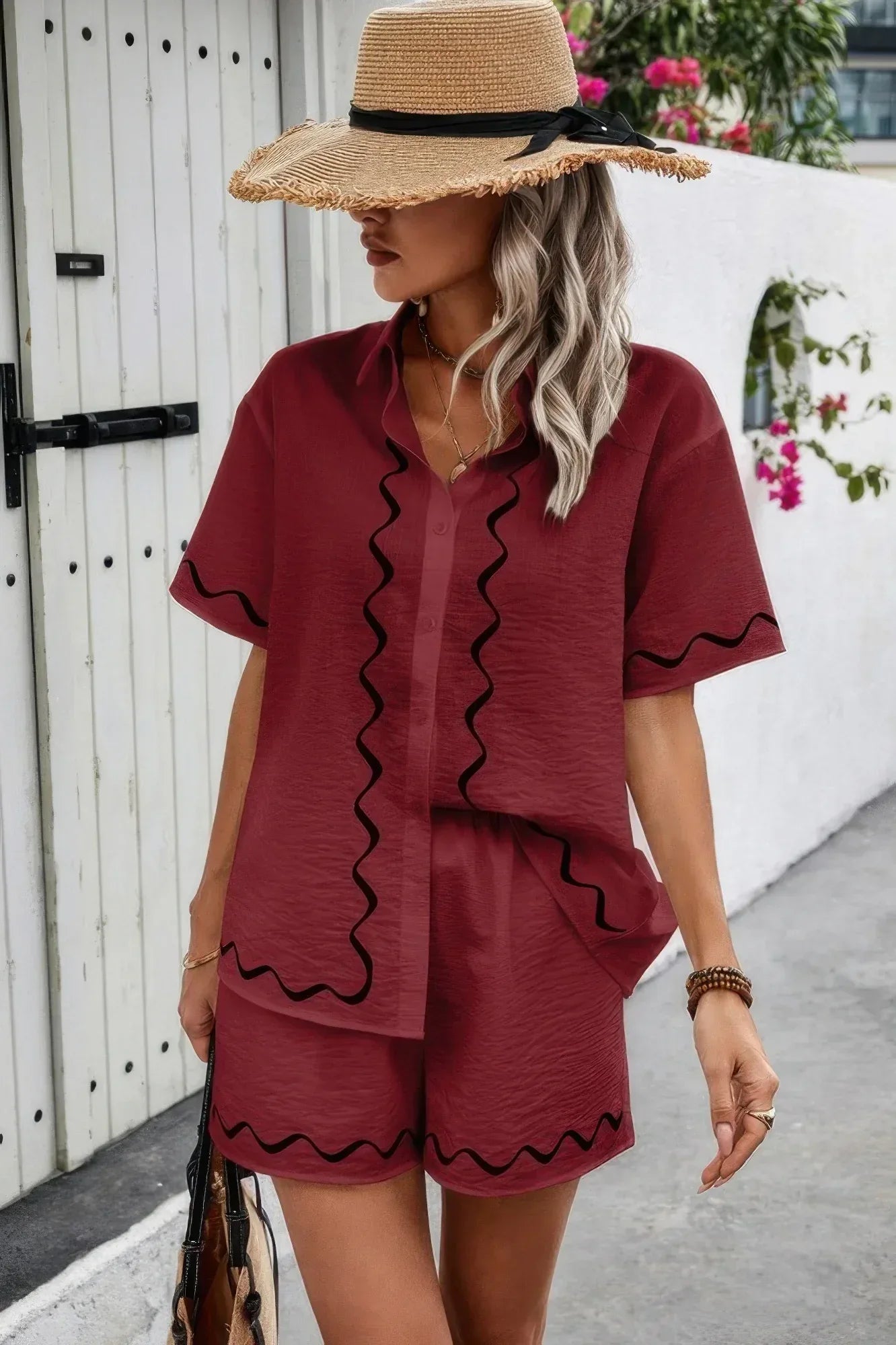 Two Piece Button Down Short Sleeve Outfits Sets | Mixtshop LLC