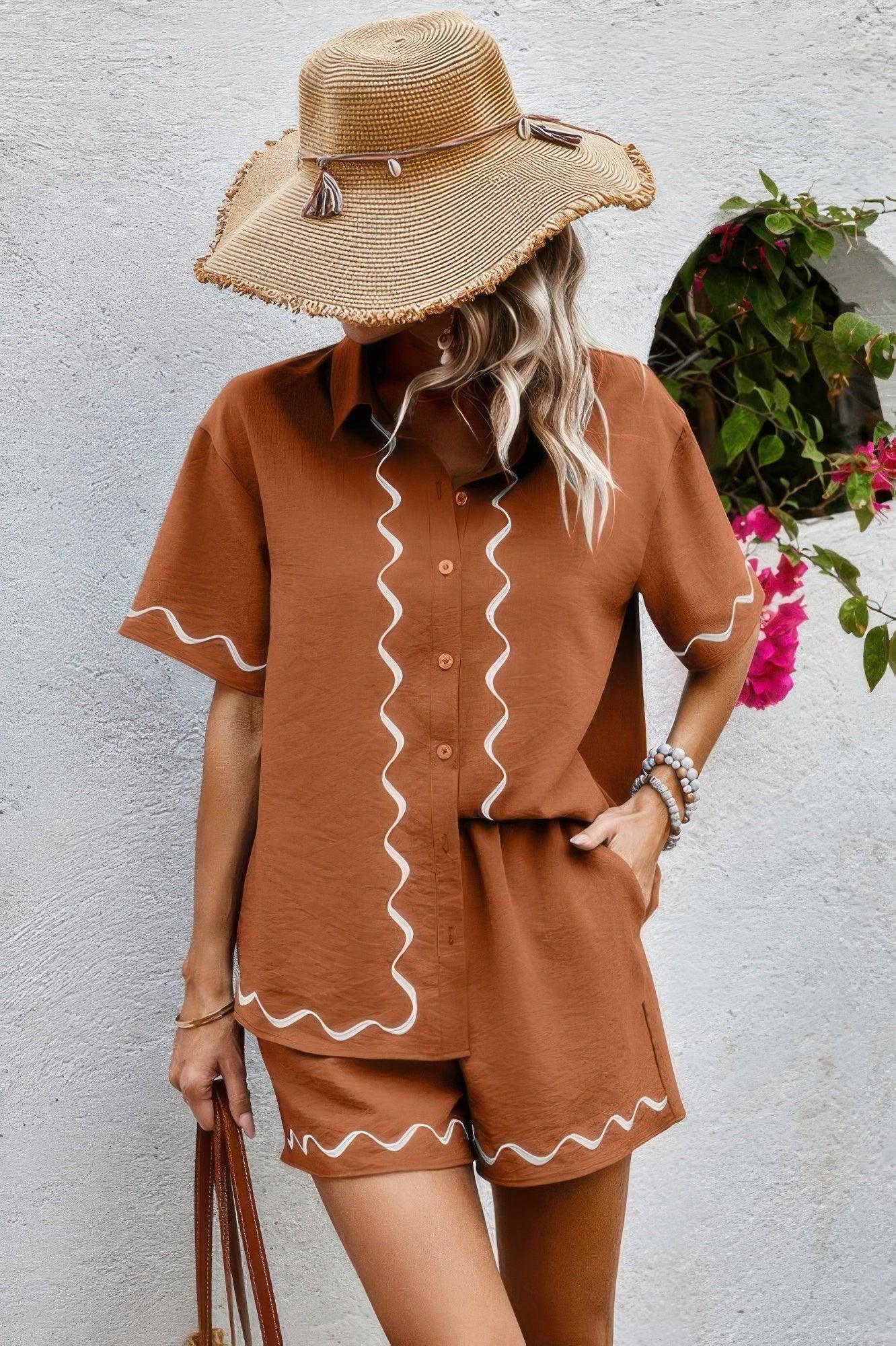 Two Piece Button Down Short Sleeve Outfits Sets | Mixtshop LLC