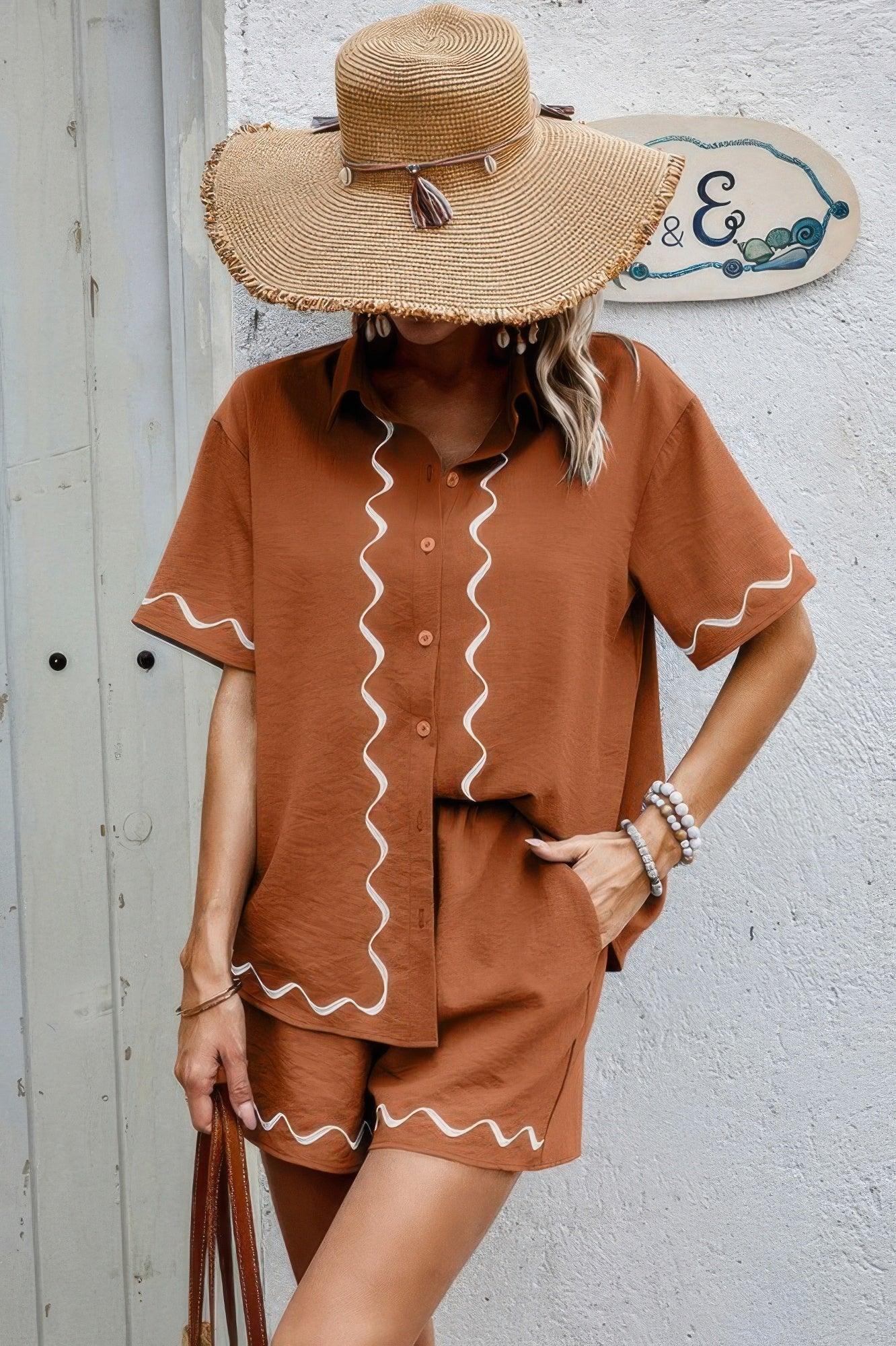 Two Piece Button Down Short Sleeve Outfits Sets | Mixtshop LLC