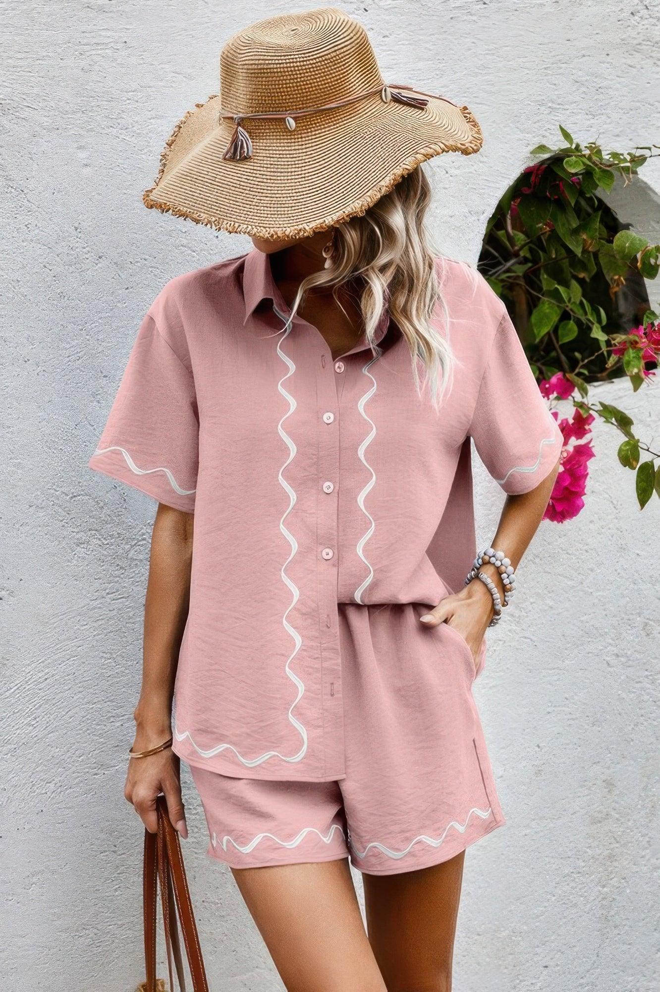 Two Piece Button Down Short Sleeve Outfits Sets | Mixtshop LLC
