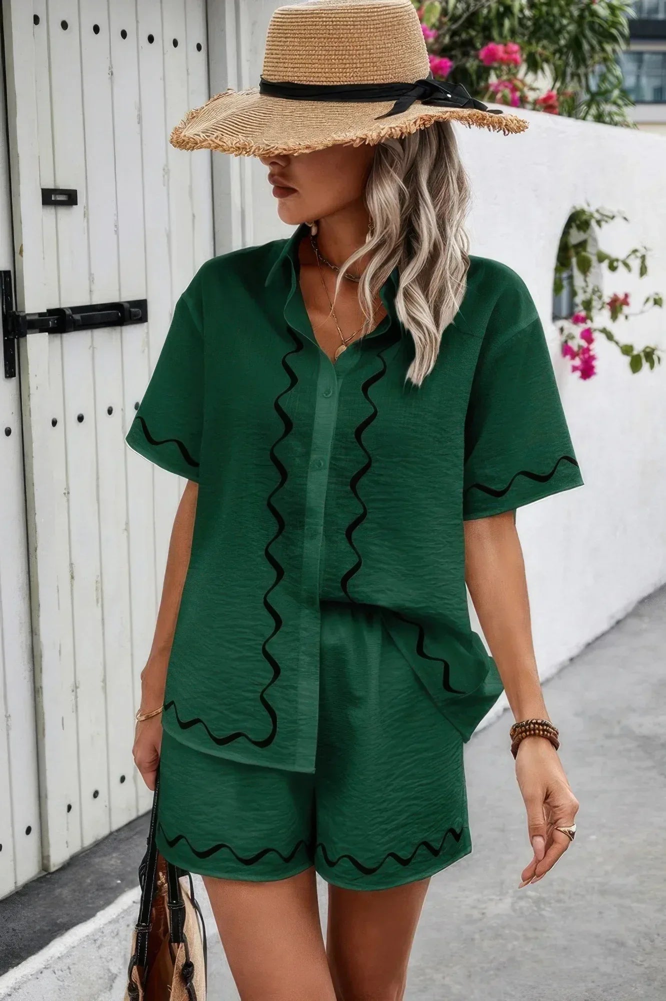 Two Piece Button Down Short Sleeve Outfits Sets | Mixtshop LLC