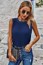 Sleeveless Pleated Round Neck Loose Fit Top | Mixtshop LLC
