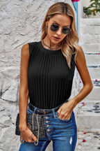 Sleeveless Pleated Round Neck Loose Fit Top | Mixtshop LLC