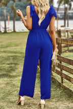 Solid V Neck Knot Shoulder Sleeveless Ruched Belt | Mixtshop LLC