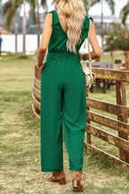 Solid V Neck Knot Shoulder Sleeveless Ruched Belt | Mixtshop LLC