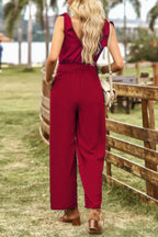 Solid V Neck Knot Shoulder Sleeveless Ruched Belt | Mixtshop LLC