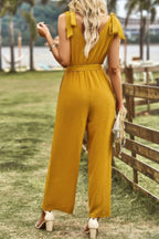 Solid V Neck Knot Shoulder Sleeveless Ruched Belt | Mixtshop LLC