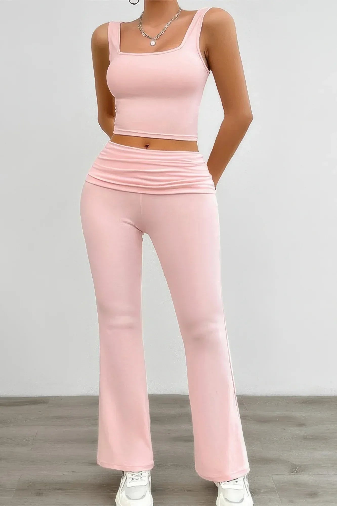 Two Pieces Square Neck Ruched Sleeveless Sets | Mixtshop LLC Main image