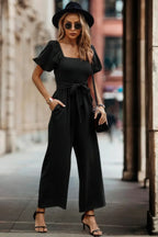 Solid Fit Square Neck Smocked Jumpsuit | Mixtshop LLC
