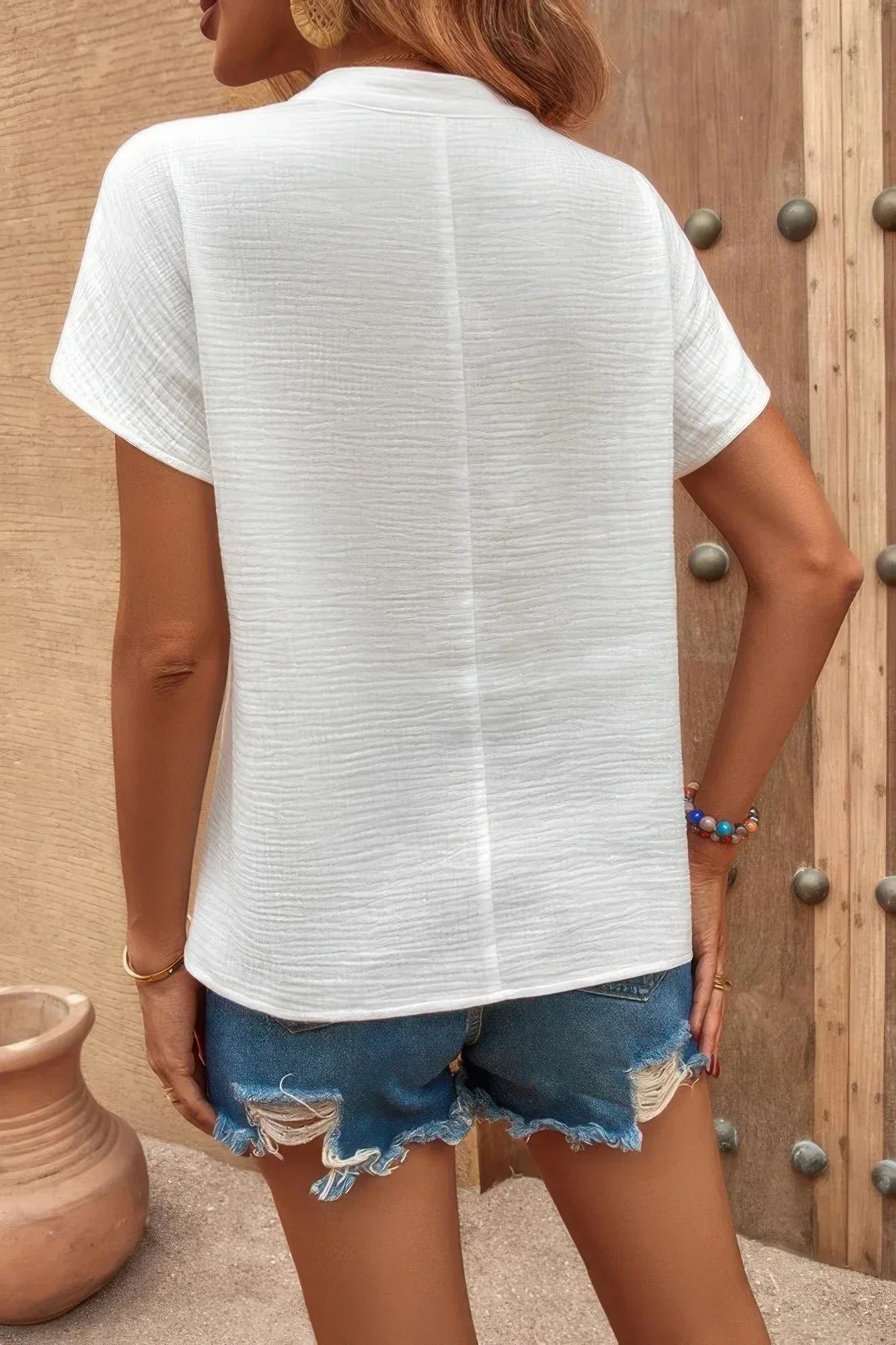 Bat Sleeve V Neck Loose Tank Ruched Solid Blouse | Mixtshop LLC