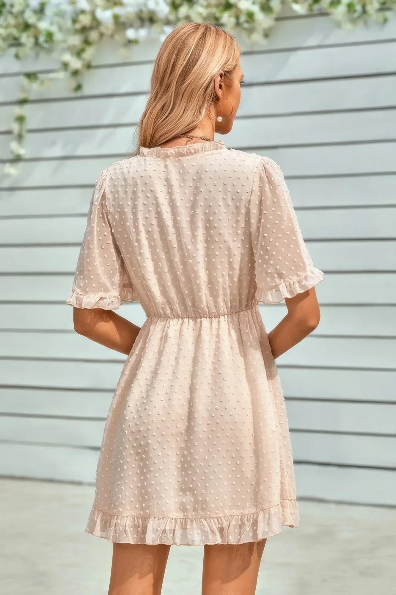 Swiss Dot Frill Trim Puff Sleeve Surplice Dress Secondary image