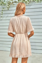 Swiss Dot Frill Trim Puff Sleeve Surplice Dress | Mixtshop LLC