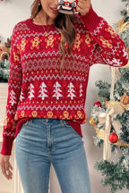 Knit Christmas Print Round Neck Loose Fit Sweater | Mixtshop LLC