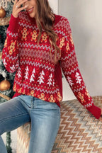 Knit Christmas Print Round Neck Loose Fit Sweater | Mixtshop LLC